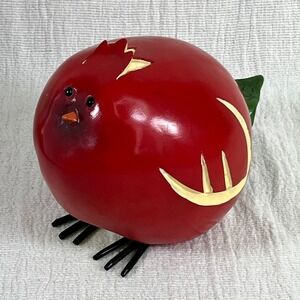 Anthropomorphic Apple Bird Chubby Cardinal Sculpted Red Beige‎ Fruit Christmas